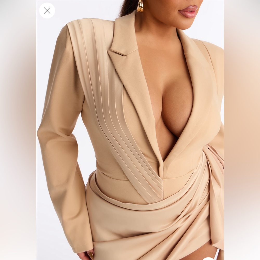Elegant Tan Wrap Dress - Picture 3 of 6